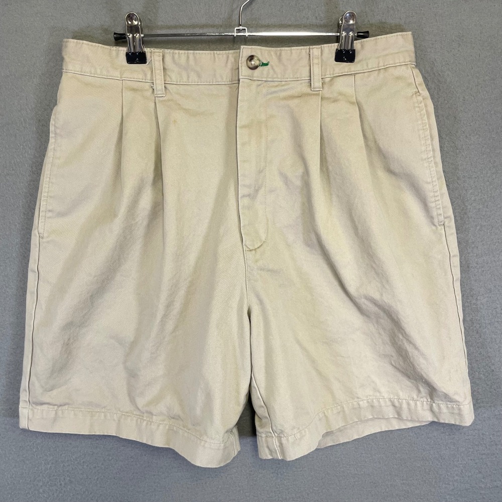 Tommy‎ Hilfiger Shorts Mens 33 Beige Pleated Chino Flat Front Casual Cotton